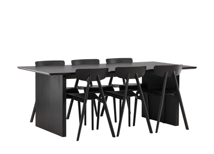Venture Home Ursholmen & Vail Matstolar 2-pack Svart + Rektangulära Matbord 200 × 100 Svart