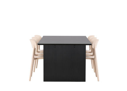 Venture Home Åstol & Vail Matstolar 2-pack Beige + Rektangulära Matbord 200 × 100 Svart