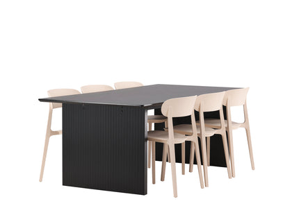 Venture Home Åstol & Vail Matstolar 2-pack Beige + Rektangulära Matbord 200 × 100 Svart