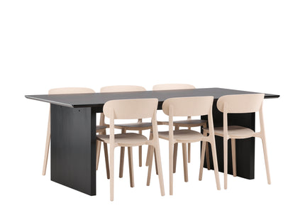 Venture Home Åstol & Vail Matstolar 2-pack Beige + Rektangulära Matbord 200 × 100 Svart