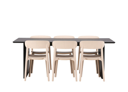 Venture Home Åstol & Vail Matstolar 2-pack Beige + Rektangulära Matbord 200 × 100 Svart