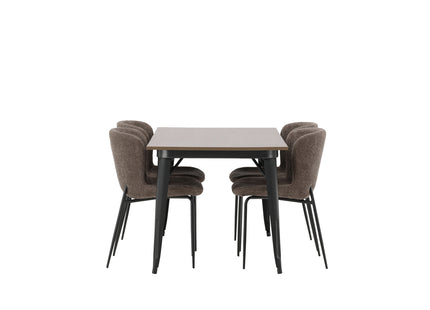 Venture Home Tempe & Modesto Rektangulära Matbord 140 x 80 Valnöt + Matstolar 2-pack Beige