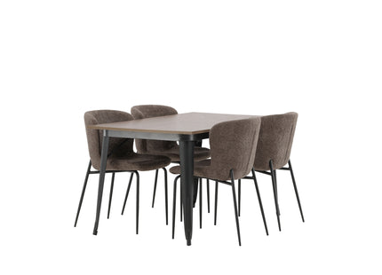 Venture Home Tempe & Modesto Rektangulära Matbord 140 x 80 Valnöt + Matstolar 2-pack Beige