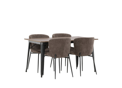 Venture Home Tempe & Modesto Rektangulära Matbord 140 x 80 Valnöt + Matstolar 2-pack Beige