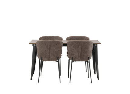 Venture Home Tempe & Modesto Rektangulära Matbord 140 x 80 Valnöt + Matstolar 2-pack Beige
