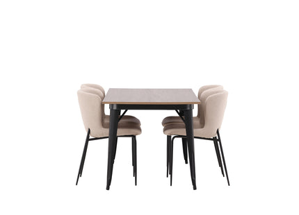 Venture Home Tempe & Modesto Rektangulära Matbord 140 x 80 Valnöt + Matstolar 2-pack Brun