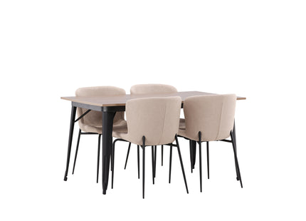 Venture Home Tempe & Modesto Rektangulära Matbord 140 x 80 Valnöt + Matstolar 2-pack Brun