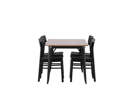 Venture Home Tempe & Montros Rektangulära Matbord 140 x 80 Valnöt + Matstolar 2-pack Svart