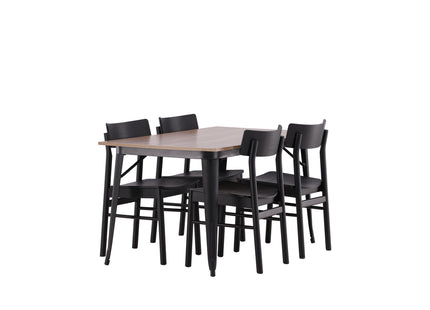 Venture Home Tempe & Montros Rektangulära Matbord 140 x 80 Valnöt + Matstolar 2-pack Svart