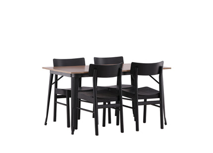 Venture Home Tempe & Montros Rektangulära Matbord 140 x 80 Valnöt + Matstolar 2-pack Svart