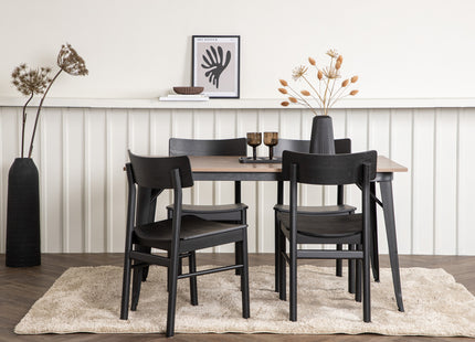 Venture Home Tempe & Montros Rektangulära Matbord 140 x 80 Valnöt + Matstolar 2-pack Svart