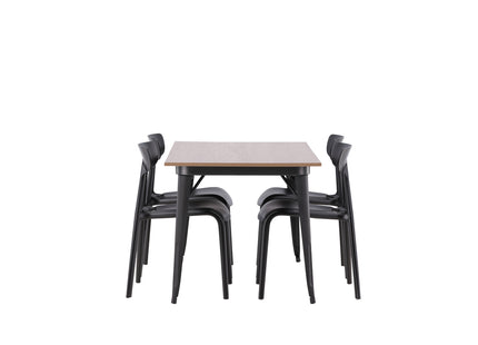 Venture Home Tempe & Ursholmen Rektangulära Matbord 140 x 80 Valnöt + Matstolar 2-pack Svart