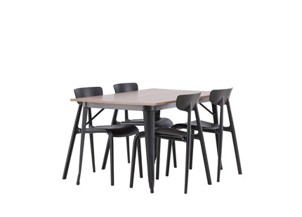 Venture Home Tempe & Ursholmen Rektangulära Matbord 140 x 80 Valnöt + Matstolar 2-pack Svart