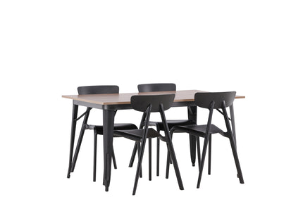 Venture Home Tempe & Ursholmen Rektangulära Matbord 140 x 80 Valnöt + Matstolar 2-pack Svart