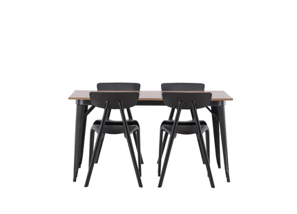 Venture Home Tempe & Ursholmen Rektangulära Matbord 140 x 80 Valnöt + Matstolar 2-pack Svart