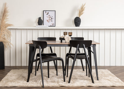 Venture Home Tempe & Ursholmen Rektangulära Matbord 140 x 80 Valnöt + Matstolar 2-pack Svart