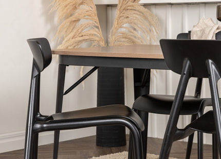 Venture Home Tempe & Ursholmen Rektangulära Matbord 140 x 80 Valnöt + Matstolar 2-pack Svart