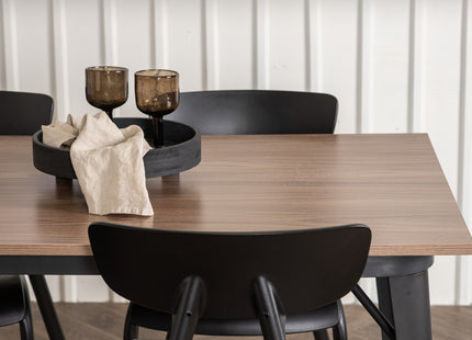 Venture Home Tempe & Ursholmen Rektangulära Matbord 140 x 80 Valnöt + Matstolar 2-pack Svart