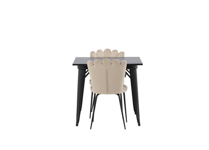 Furniture Fashion & Venture Home Limhamn & Tempe Matstolar 2-pack Beige + Rektangulära Matbord 80 x 80 Svart