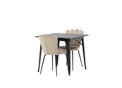 Furniture Fashion & Venture Home Limhamn & Tempe Matstolar 2-pack Beige + Rektangulära Matbord 80 x 80 Svart