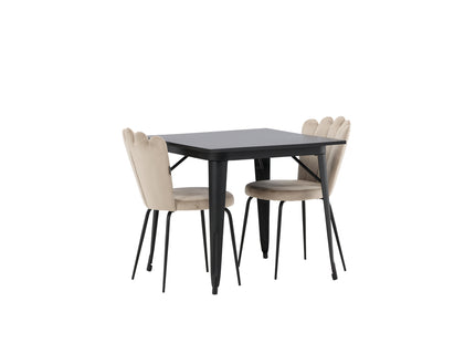 Furniture Fashion & Venture Home Limhamn & Tempe Matstolar 2-pack Beige + Rektangulära Matbord 80 x 80 Svart