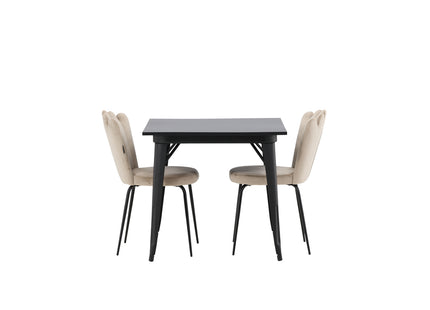 Furniture Fashion & Venture Home Limhamn & Tempe Matstolar 2-pack Beige + Rektangulära Matbord 80 x 80 Svart