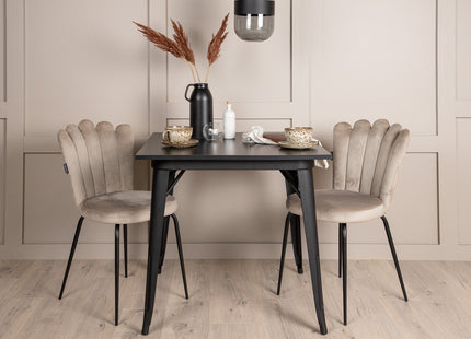 Furniture Fashion & Venture Home Limhamn & Tempe Matstolar 2-pack Beige + Rektangulära Matbord 80 x 80 Svart