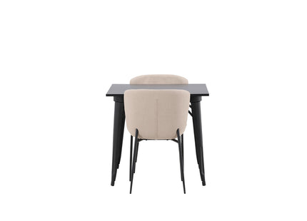 Venture Home Tempe & Modesto Rektangulära Matbord 80 x 80 Svart + Matstolar 2-pack Beige