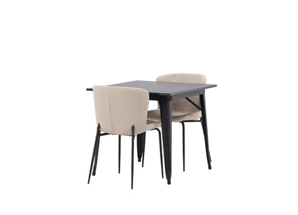 Venture Home Tempe & Modesto Rektangulära Matbord 80 x 80 Svart + Matstolar 2-pack Beige