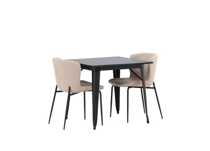 Venture Home Tempe & Modesto Rektangulära Matbord 80 x 80 Svart + Matstolar 2-pack Beige