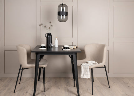 Venture Home Tempe & Modesto Rektangulära Matbord 80 x 80 Svart + Matstolar 2-pack Beige