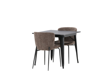 Venture Home Tempe & Modesto Rektangulära Matbord 80 x 80 Svart + Matstolar 2-pack Brun