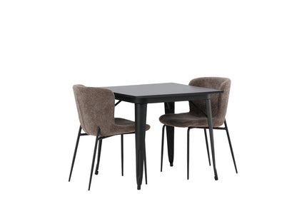 Venture Home Tempe & Modesto Rektangulära Matbord 80 x 80 Svart + Matstolar 2-pack Brun