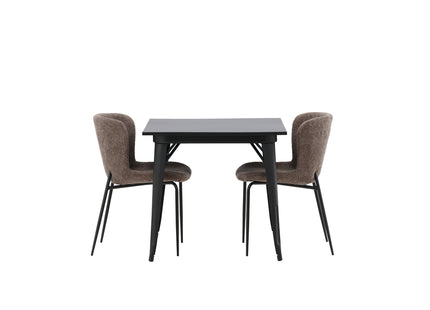 Venture Home Tempe & Modesto Rektangulära Matbord 80 x 80 Svart + Matstolar 2-pack Brun