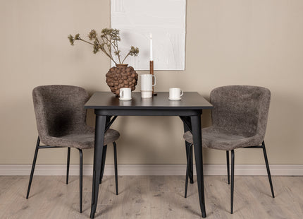 Venture Home Tempe & Modesto Rektangulära Matbord 80 x 80 Svart + Matstolar 2-pack Brun
