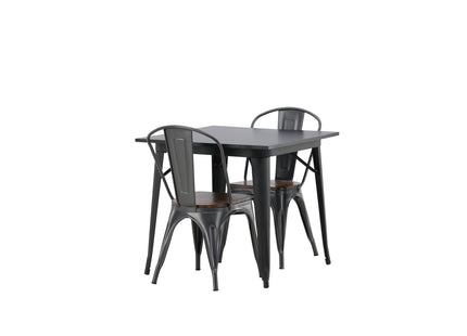 Venture Home Tempe Rektangulära Matbord 80 x 80 Svart + Matstolar 2-pack Valnöt