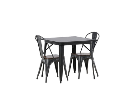 Venture Home Tempe Rektangulära Matbord 80 x 80 Svart + Matstolar 2-pack Valnöt
