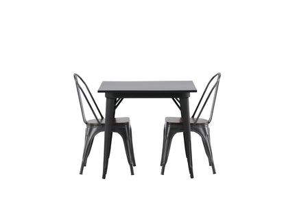 Venture Home Tempe Rektangulära Matbord 80 x 80 Svart + Matstolar 2-pack Valnöt