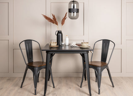 Venture Home Tempe Rektangulära Matbord 80 x 80 Svart + Matstolar 2-pack Valnöt