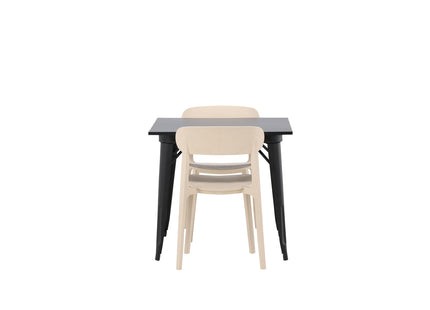 Venture Home Tempe & Åstol Rektangulära Matbord 80 x 80 Svart + Matstolar 2-pack Beige