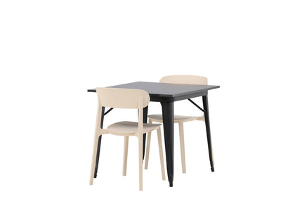 Venture Home Tempe & Åstol Rektangulära Matbord 80 x 80 Svart + Matstolar 2-pack Beige