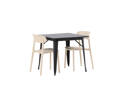Venture Home Tempe & Åstol Rektangulära Matbord 80 x 80 Svart + Matstolar 2-pack Beige