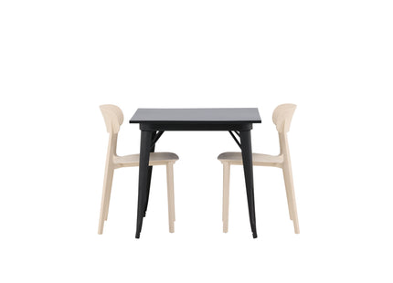 Venture Home Tempe & Åstol Rektangulära Matbord 80 x 80 Svart + Matstolar 2-pack Beige
