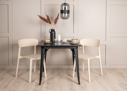 Venture Home Tempe & Åstol Rektangulära Matbord 80 x 80 Svart + Matstolar 2-pack Beige