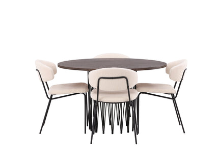 Venture Home & Furniture Fashion Chico & Stone Matstolar 2-pack Vit + Runda Matbord ⌀120 Mocca