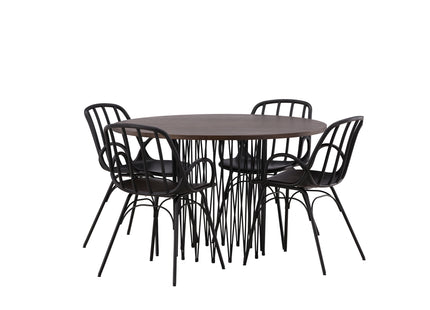Venture Home & Furniture Fashion Dyrön & Stone Matstolar 2-pack Svart + Runda Matbord ⌀120 Mocca