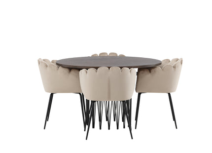 Furniture Fashion Limhamn & Stone Matstolar Beige + Runda Matbord ⌀120 Mocca