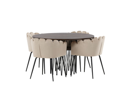 Furniture Fashion Limhamn & Stone Matstolar Beige + Runda Matbord ⌀120 Mocca