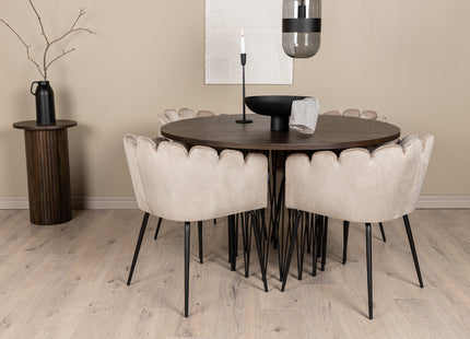 Furniture Fashion Limhamn & Stone Matstolar Beige + Runda Matbord ⌀120 Mocca