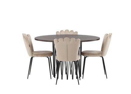 Furniture Fashion Limhamn & Stone Matstolar 2-pack Beige + Runda Matbord ⌀120 Mocca